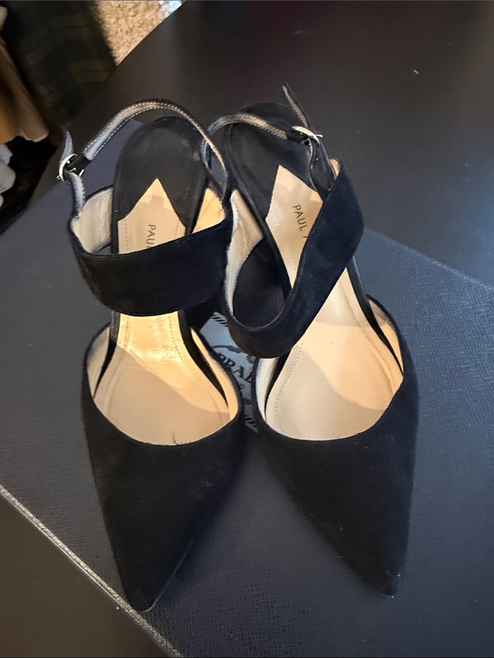 Paul Andrew Black Suede Pointed-Toe Slingback Heels